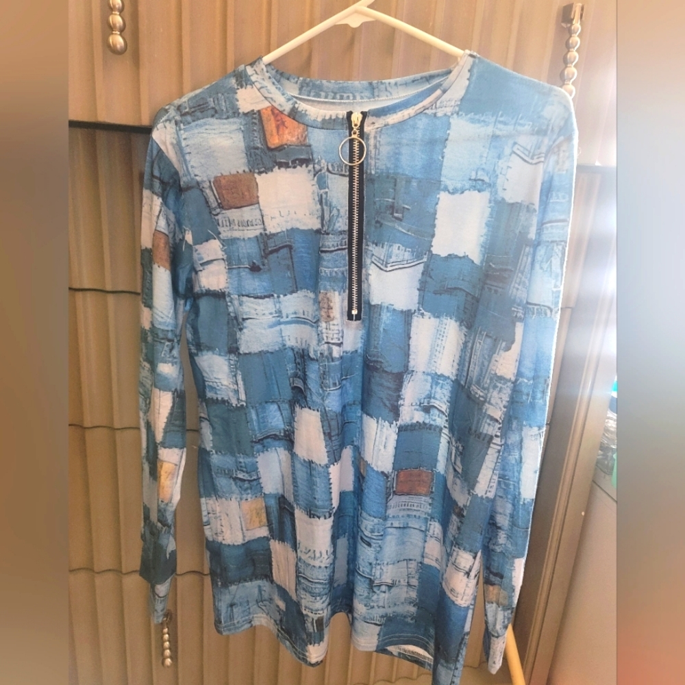 Patchwork denim look shirt